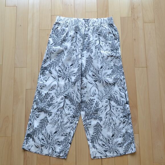 Tahari Linen Wide Leg Pants Size Large Print - Picture 1 of 4